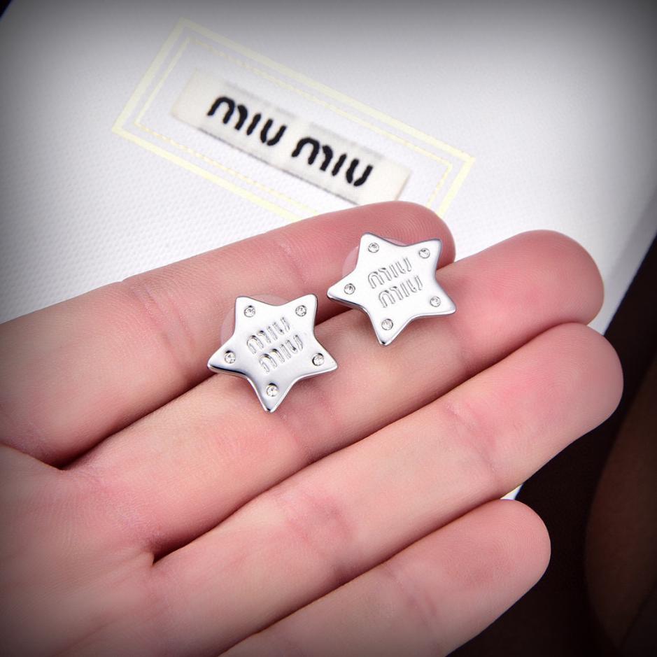 העתק, מעצב, הטוב ביותר, איכותי, 1:1, מזויף, תכשיטים עגילי פנטגרם Miu Miu ממופע פריז