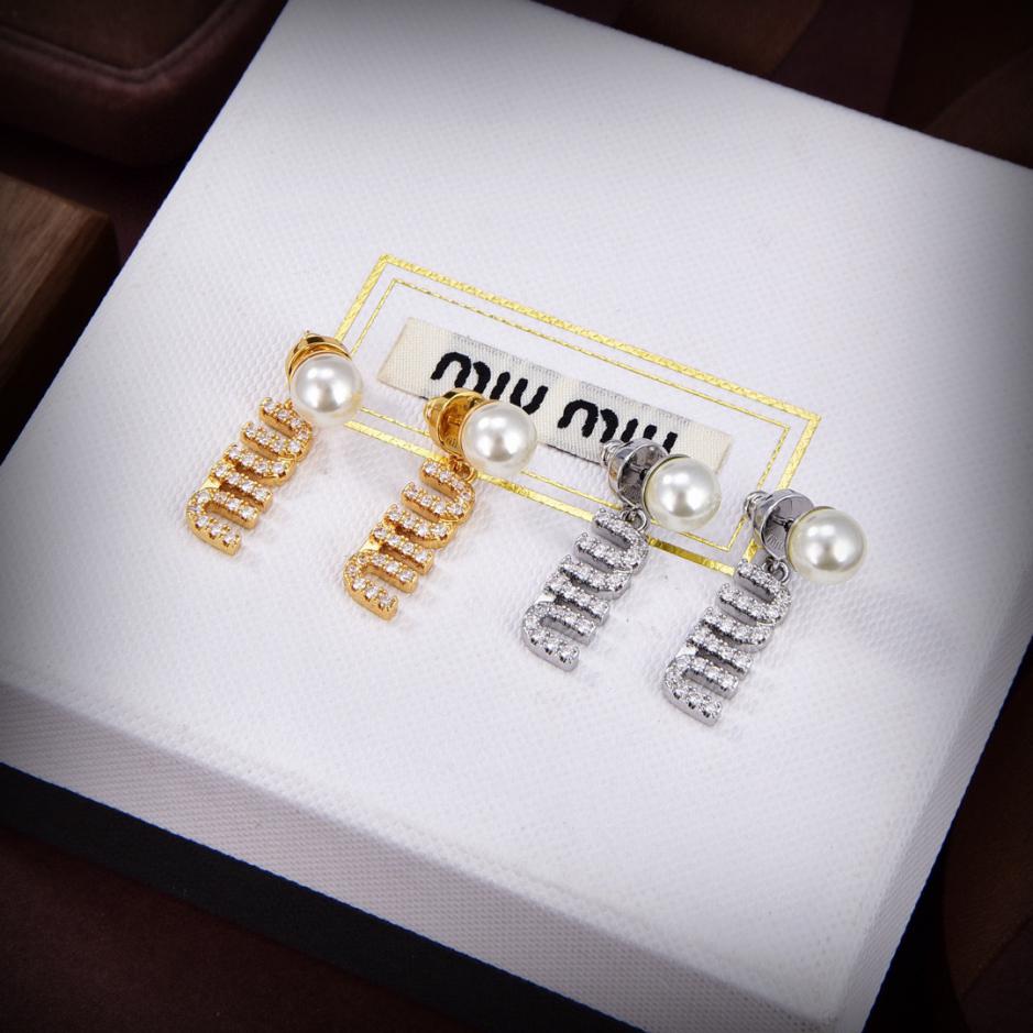 העתק, מעצב, הטוב ביותר, איכותי, 1:1, מזויף, תכשיטים עגילי שרף עם כיתוב Miu Miu