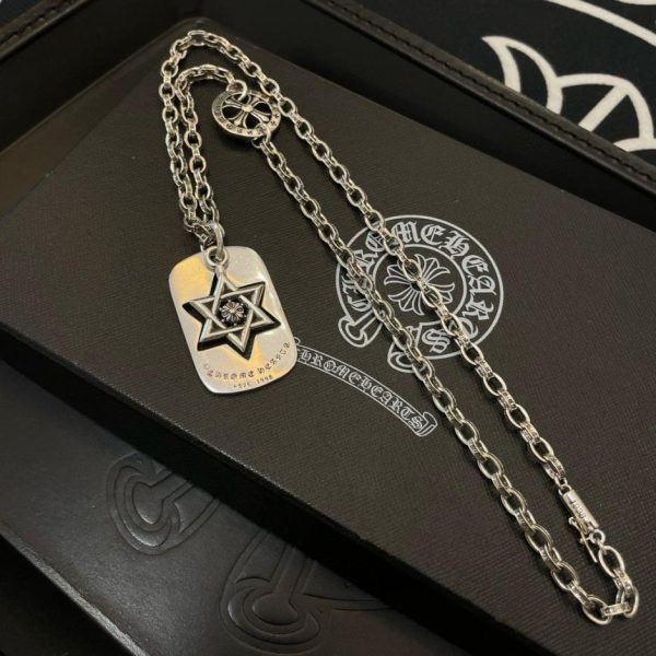 העתק, מעצב, הטוב ביותר, איכותי, 1:1, מזויף, תכשיטים [איכות נגד] כרום לבבות חדש שרשרת רטרו קלאסית ששת כוכבים תליון פרח צלב
